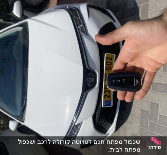מפתח רכב חכם מול מכונית לבנה